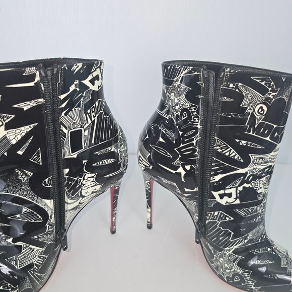 Christian Louboutin So Kate 100 Graffiti Patented Ankle Bootie Black White 35.5 - Picture 6 of 15